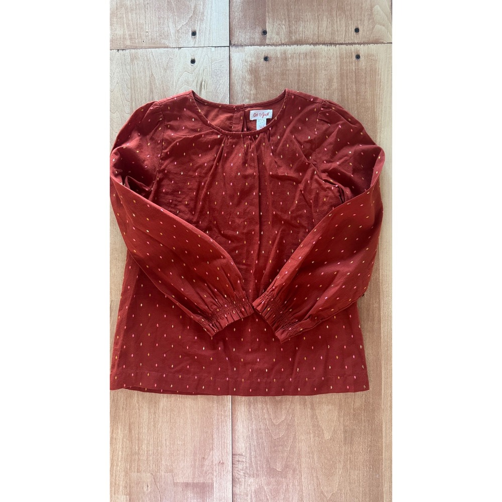 Cat & Jack Girls‎ Rust Orange Metallic Diamond Dobby Long Sleeve Size M 7/8